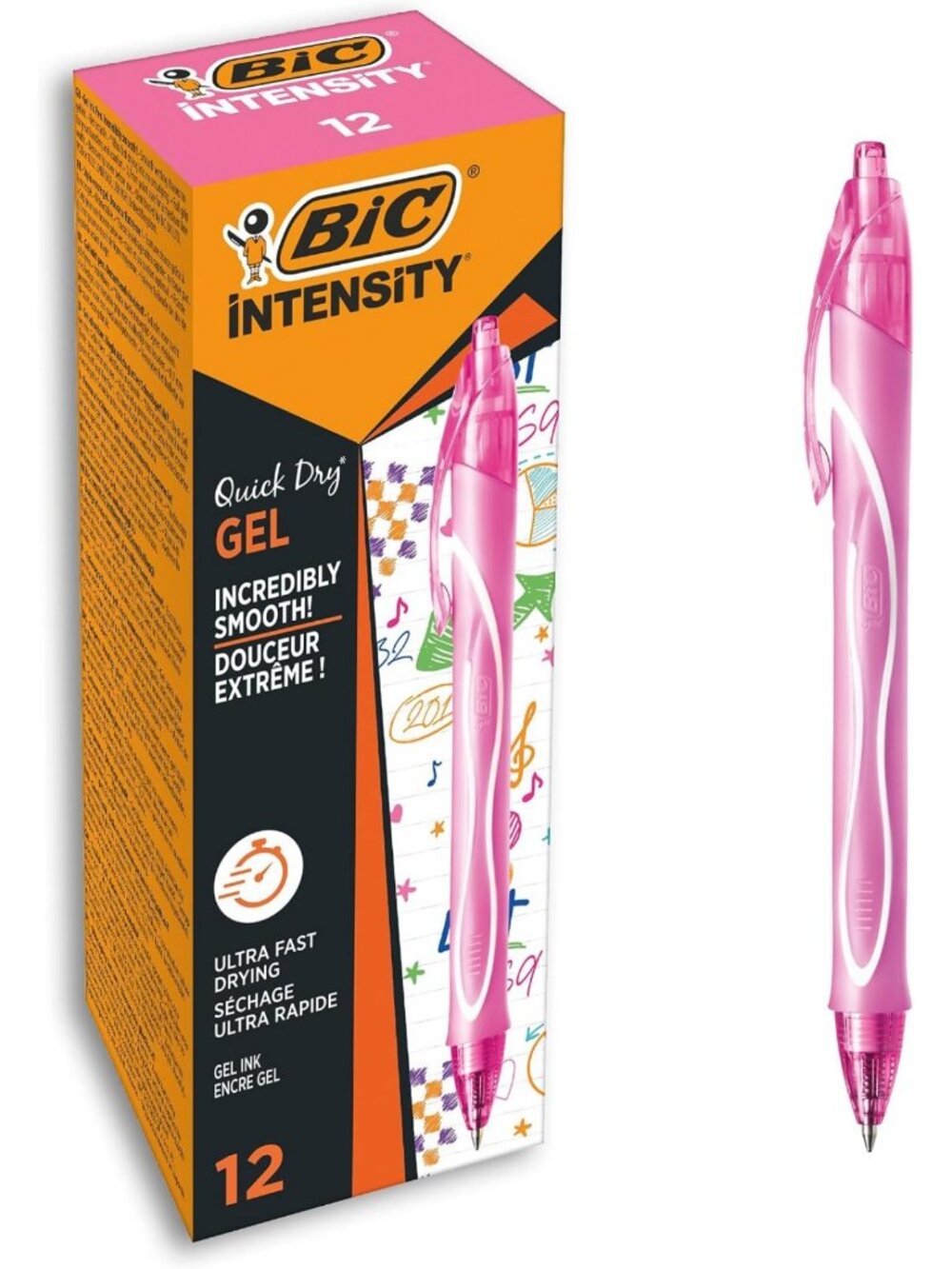 Quick Dry Gel Pens, Medium Point 0.7mm, Pink, Box of 12, Retractable Ink Pens